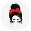Hair by Sanet hairdresser salon logo of woman with red bow and long eyelashes